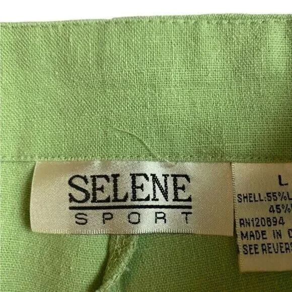 Selene Women Linen Wide Leg Cropped Pants Size Large Beachy Kelly Green Bohemian - Picture 5 of 8